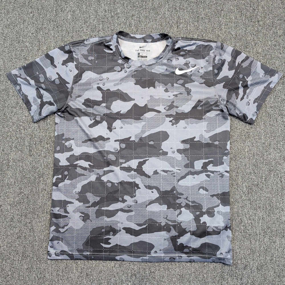 Nike Modern Camo Grid Dri-FIT Training Shirt Size M Grey Tactical Gym Streetwear